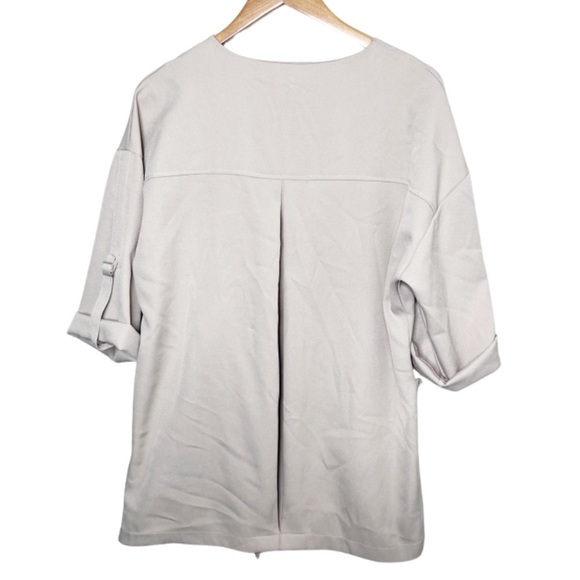 3/4 Sleeve Tan Solid Color Wide Collar Relaxed Duster Trench Coat Suit Jacket - Picture 11 of 16